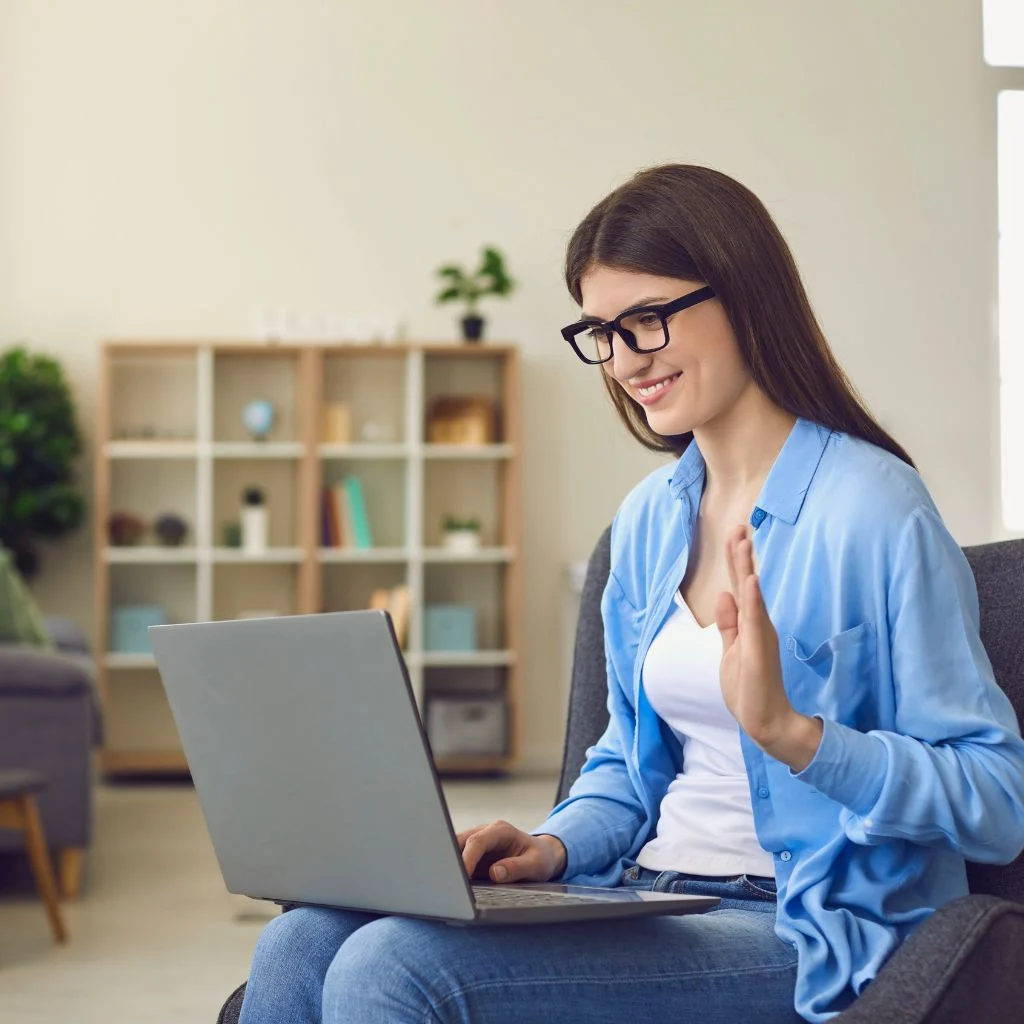 a woman receiving individual telehealth counseling